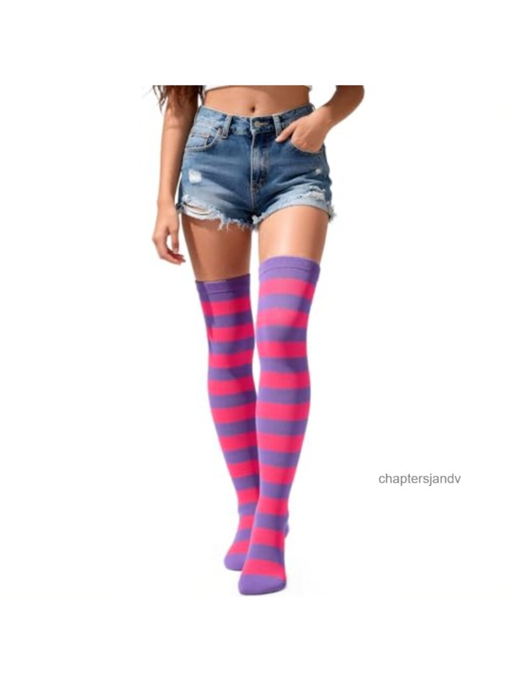 Women's Striped Thigh High Over The Knee Socks Polyester Cotton Blend